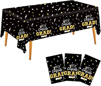 Labrostar Graduation Decorations 2026 Graduation Tablecloths Congrats Grad Table Cover 54"x108" for Class of 2026 Graduation Party Decorations Supplies 3Pcs Black