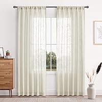 Vista 10 de DWCN Cortinas transparentes de lino sintético blanco, con bolsillo para barra, cortinas de gasa semi texturizada, para dormitorio, sala de estar