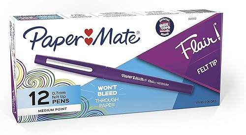 Paper Mate Flair - Bolígrafos de punta de fieltro, punta media (0.028in), morado, 12 unidades