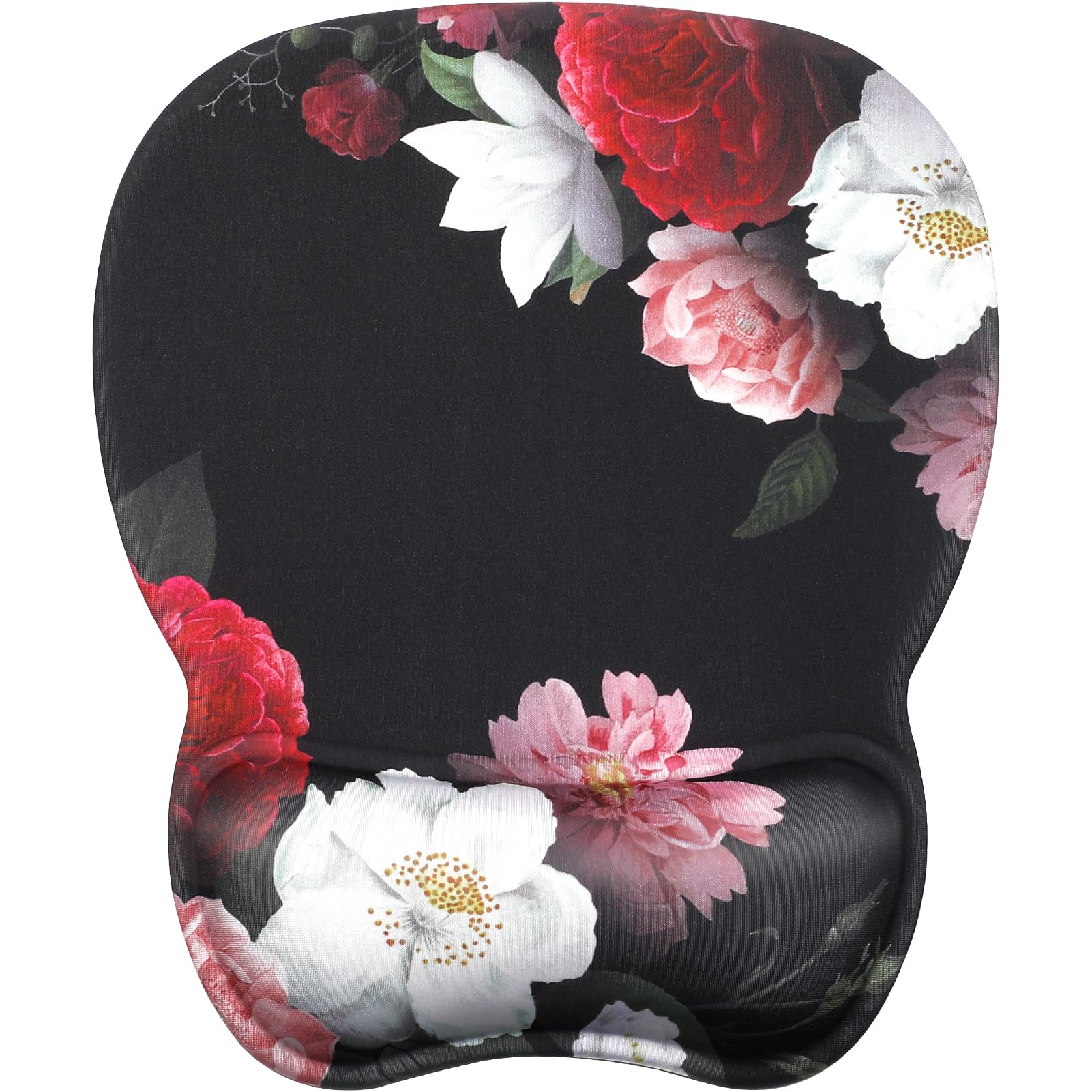 MROCO Ergonomic Mouse Pad with Gel Wrist Rest, Comfortable Mousepad with Smooth Wrist Support Surface and Non-Slip PU Base for Pain Relief, Computer, Laptop, Office & Home, 9.4 x 8.1 in, Black Flower