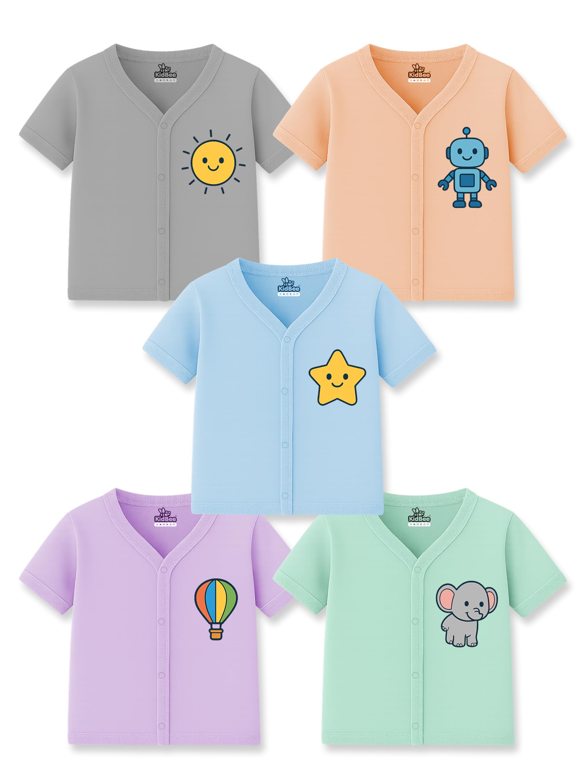 Kidbee Baby Cotton Half Sleeve Front Open Jabla Top/T-Shirt – Pack of 5-picture-26