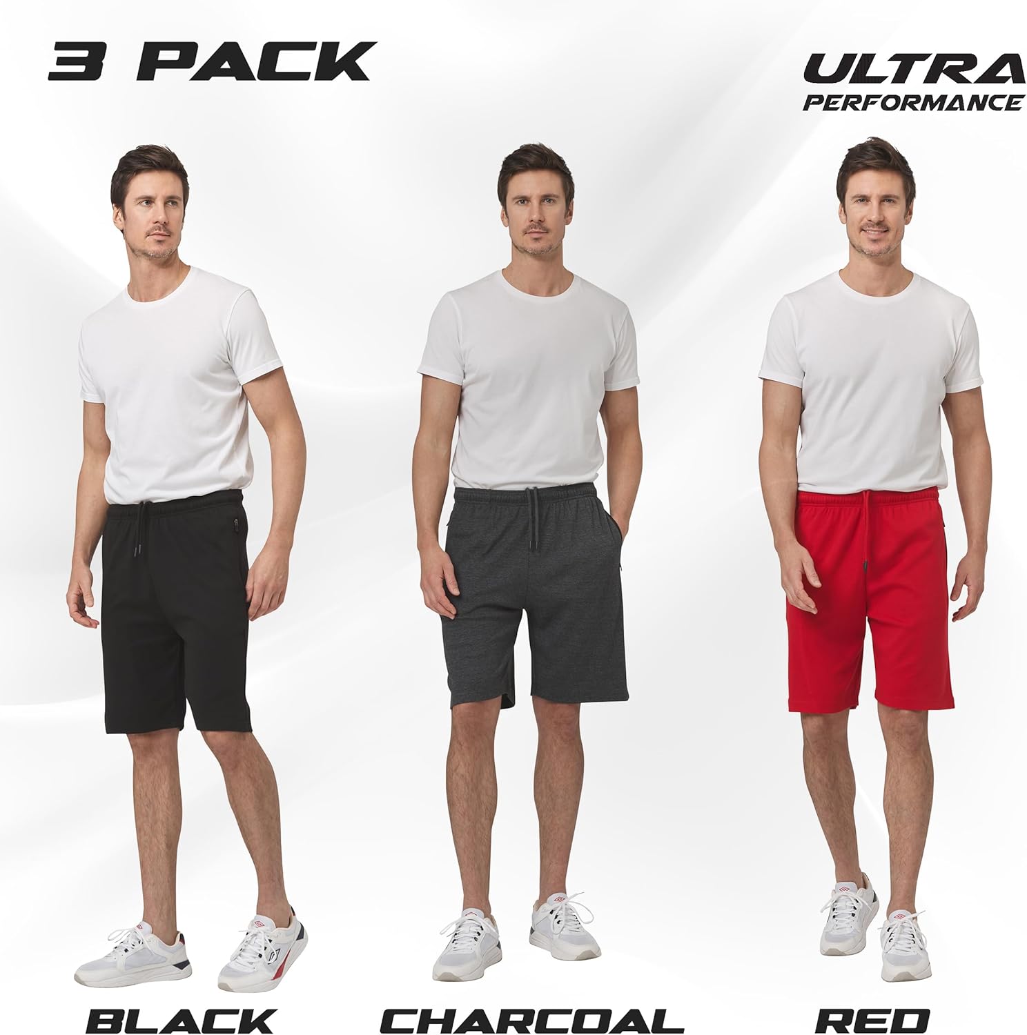 Ultra Performance 3 Pack Mens Shorts Casual Men's Athletic Short Workout Gym Shorts for Men with Zipper Pockets, Small - 5X - Image 2