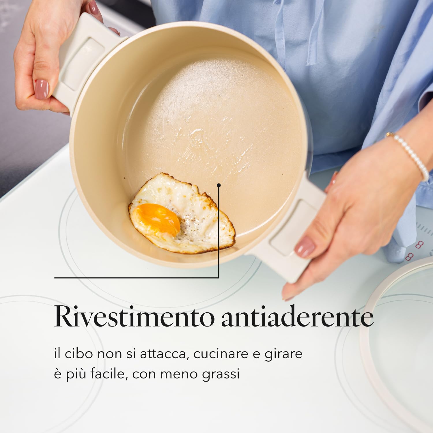 FLORINA Casseruola in alluminio Nube | 24 cm | 5,8 l | Adatta all'induzione | Rivestimento ceramico antigraffio | Manico soft-touch con effetto legno | Coperchio in vetro resistente al calore