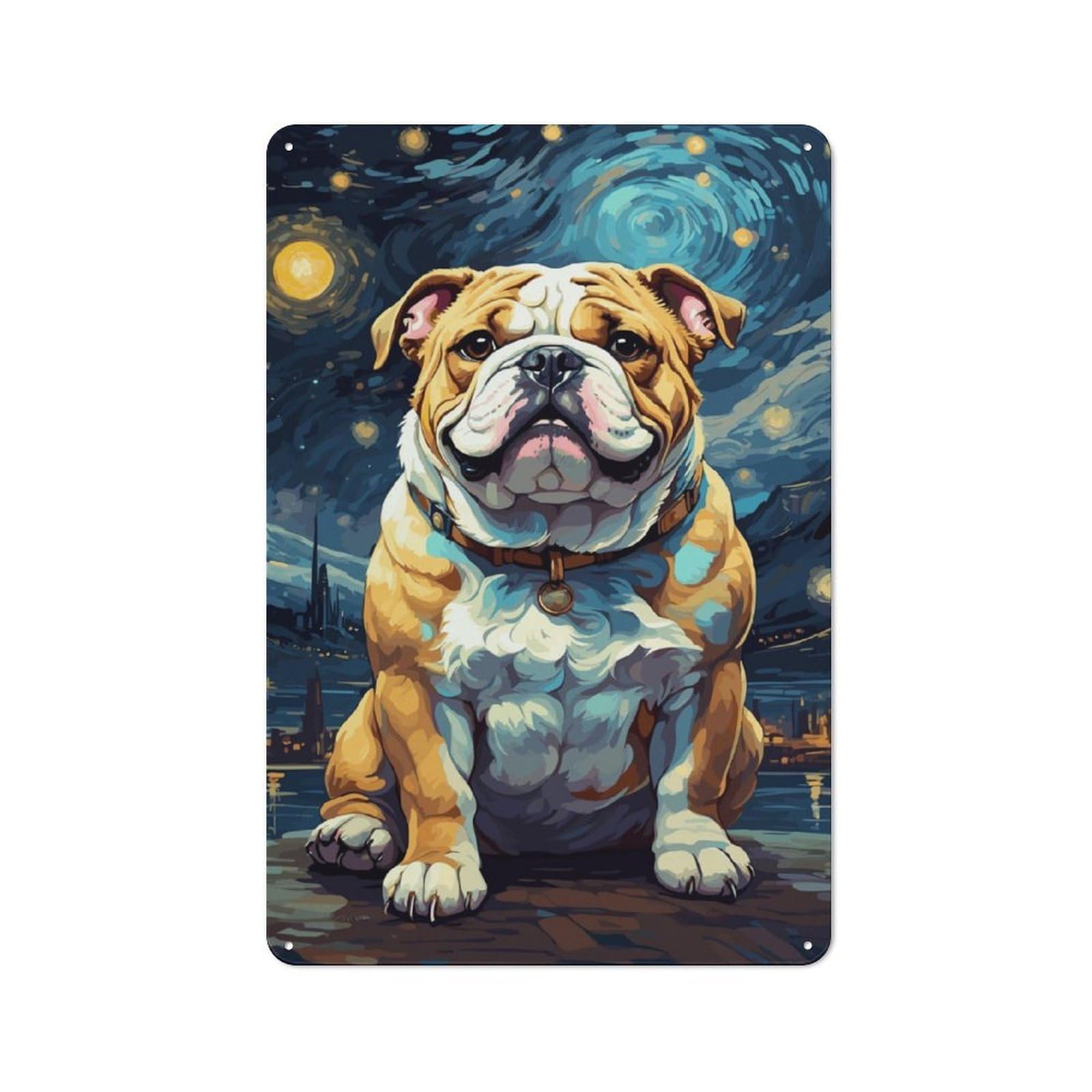 Junmoney Bulldog Animals Night Sky For Lounge Or Reading Corner, Retro Metal Sign 30X20cm, For Metal Sign Collectors, For Garage And Workshop Walls