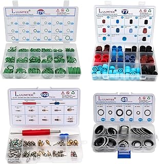 4 Set Car A/C Repair Kits,270pcs O-Ring Seals Kit+102PCS A/C Valve Core Kit+77pcs Charging Port Dust Caps+45pcs Compressor Gasket Seals(494PCS)