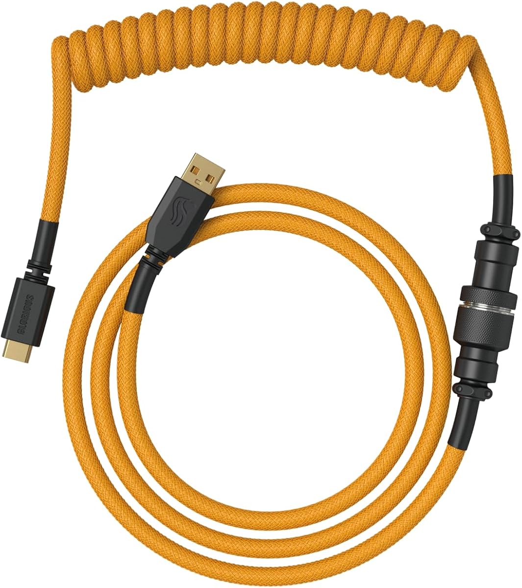 Cable de teclado USB-C en espiral: trenzado artesanal, desmontable para teclados mecánicos (oro glorioso)