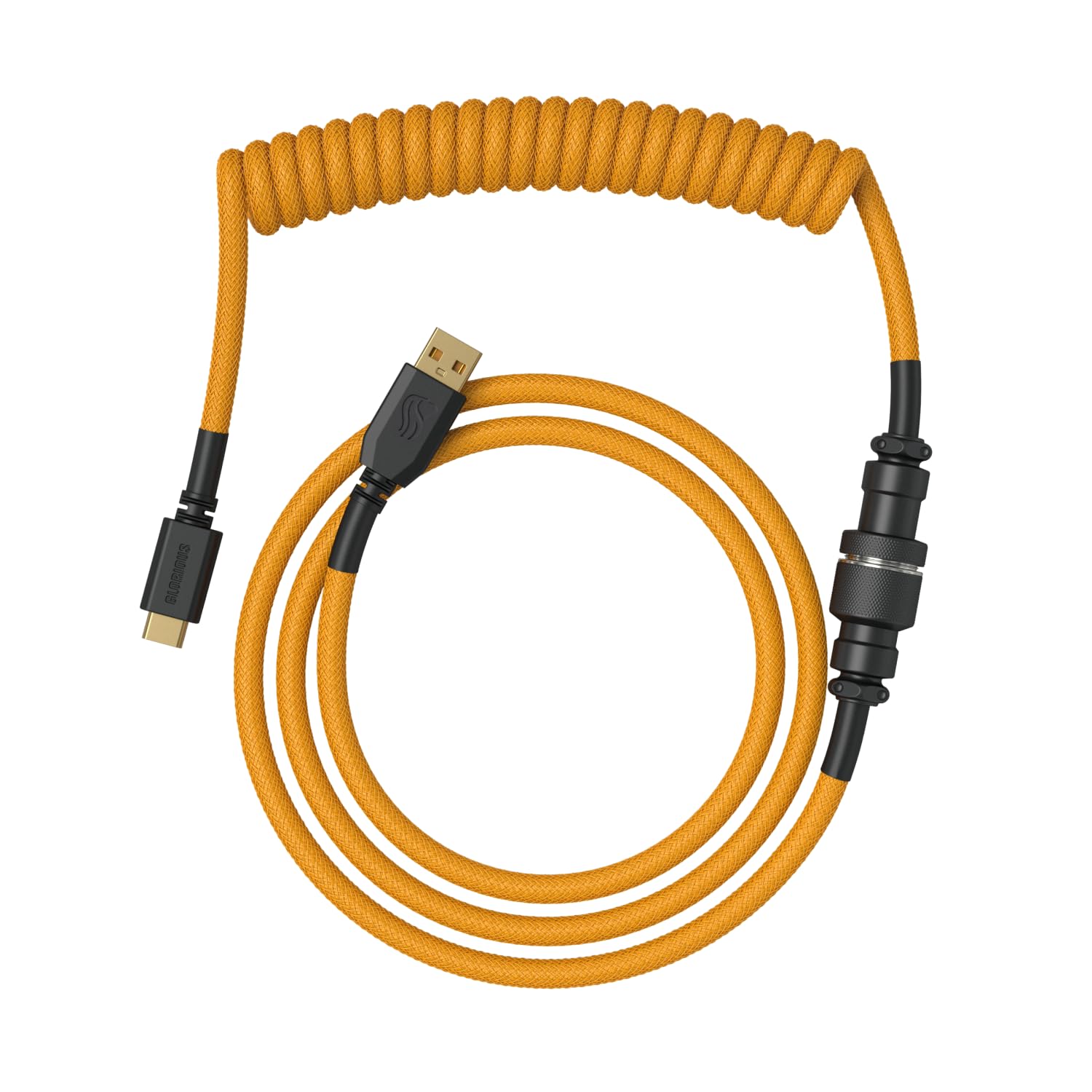 GLORIOUS Gaming - Cavo Spiralato Premium per Tastiere Gold, USB-A (PC) a USB-C (Tastiera) placcato oro, anti-intreccio, rivestimento intrecciato doppio, connettore aviator a 5 pin
