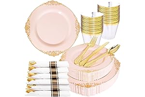 Nervure Party Supplies - 175PCS Pink Plastic Easter Plates and Napkins Disposable