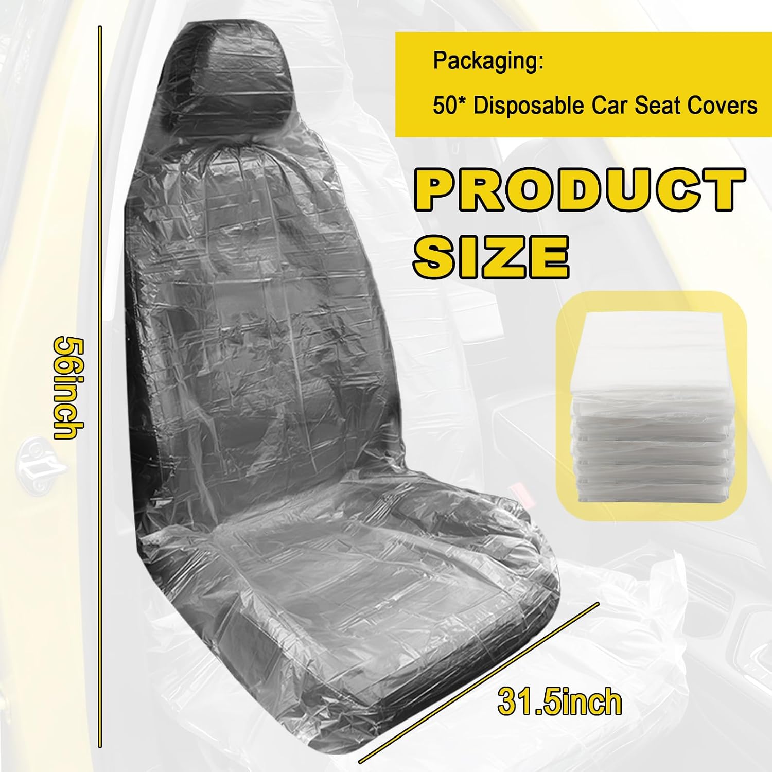 50PCS Disposable Car Seat Covers,Universal Plastic Seat Covers Provide Temporary Protection,No-Cleanup Cars Seats Protectors Car Accessories for Auto Repair/Ride-Hailing/Travel