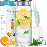 Glass Pitcher, 2 Liter/68 OZ Water Pitcher with Lid and Spout, Large Pitchers for Drinks,Glass Water Carafe,Glass Jug,Beverage Pitcher.