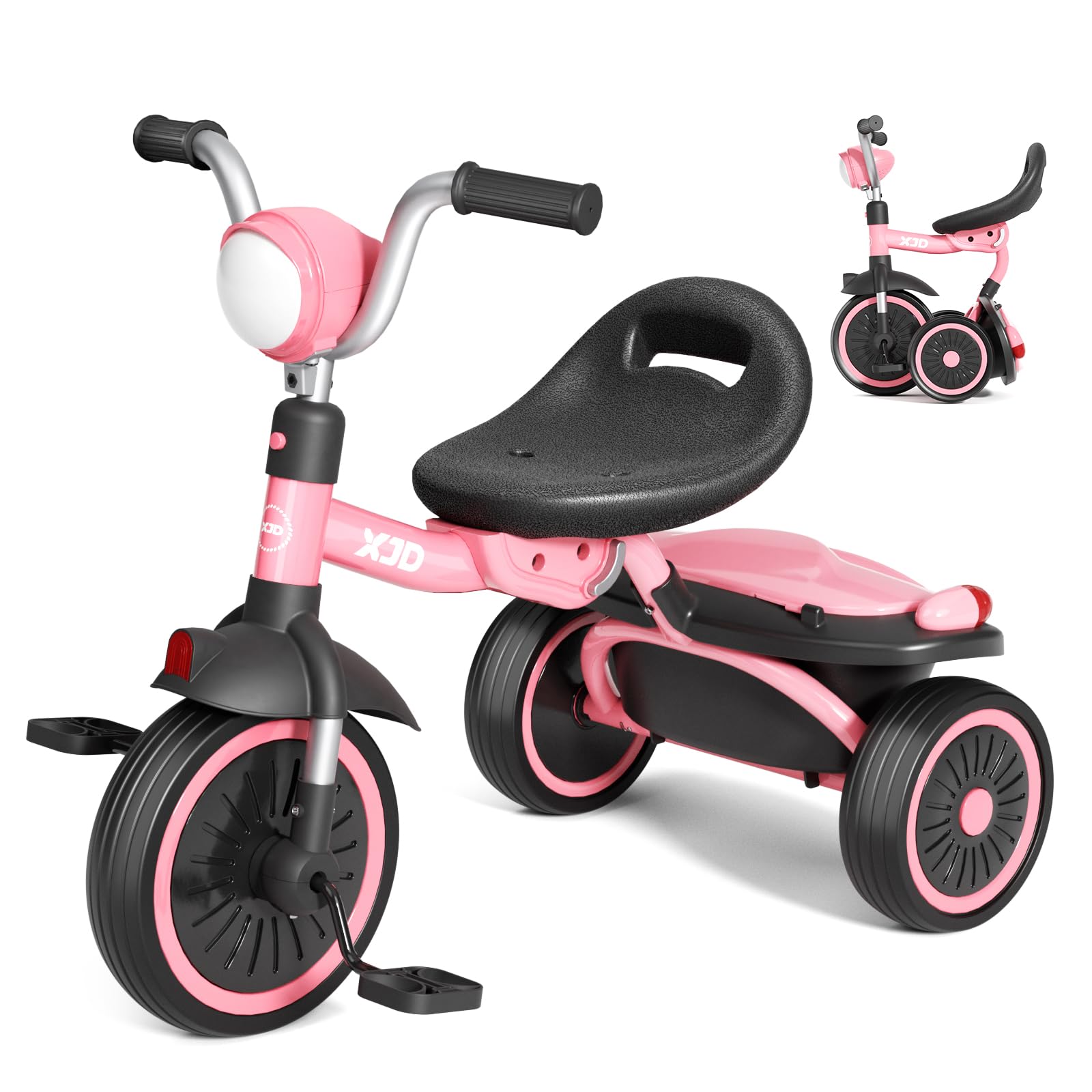 XJDToddler Tricycle, Foldable Toddler Bike with Pedals, Tricycle for 2-5 Year Olds, Adjustable Comfortable Seat, Birthday Gifts for 1-5 Years Old Boys and Girls (Pink)