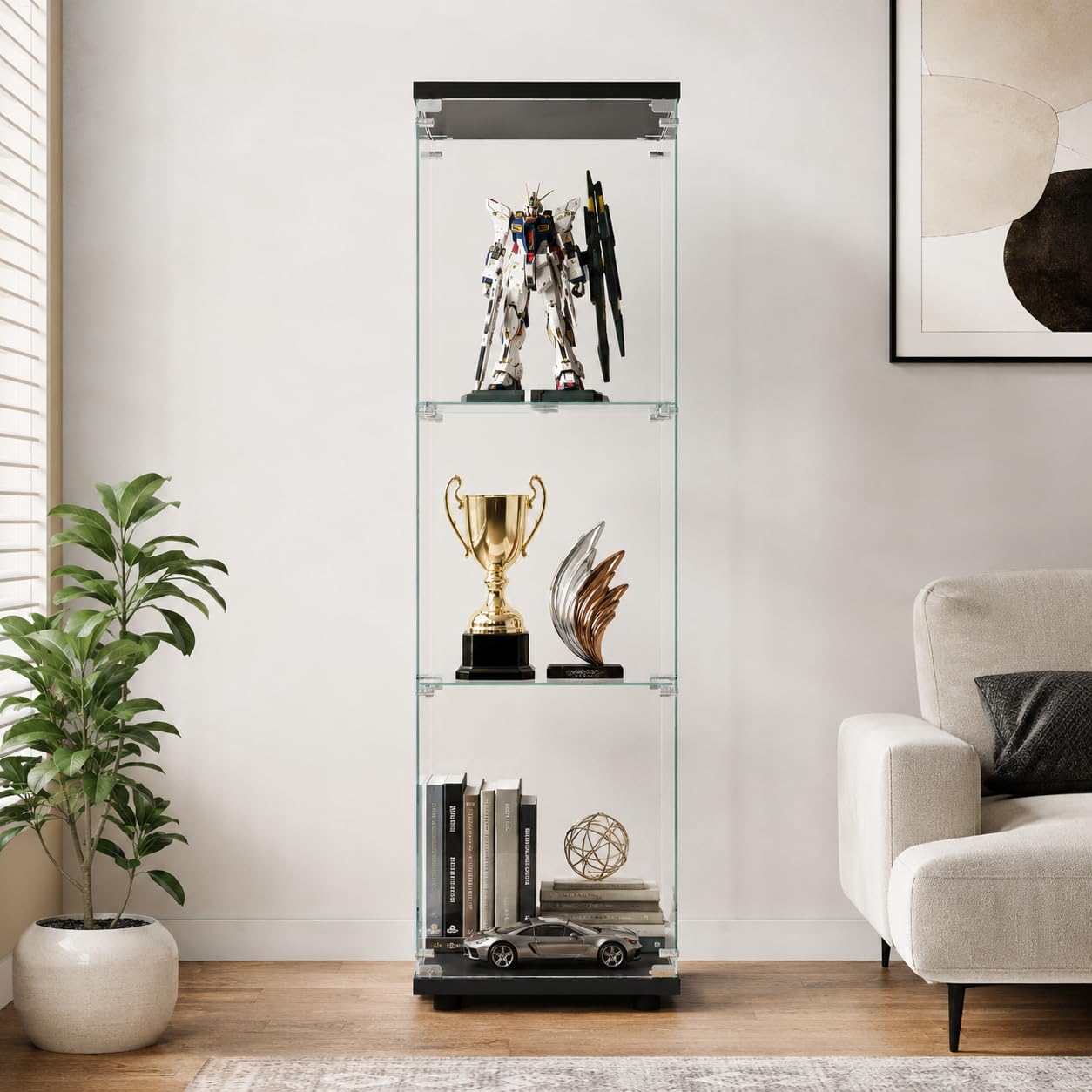 Vitrina de cristal con iluminación LED y puerta con cerradura