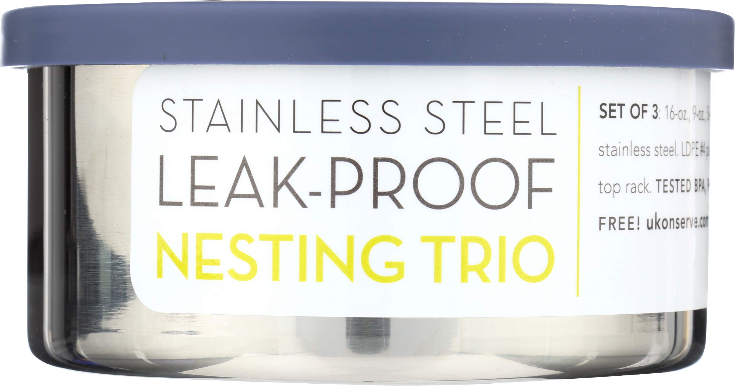 U Konserve Nesting Trio Stainless Steel Containers with Leak-Resistant Lids, Navy/Green/Red