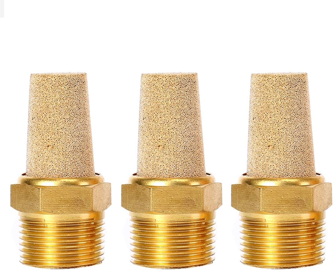 Quickun Air Pneumatic Mufflers, 1/4" Male Thread Sintered Bronze Exhaust Muffler Silencer (Pack of 3)