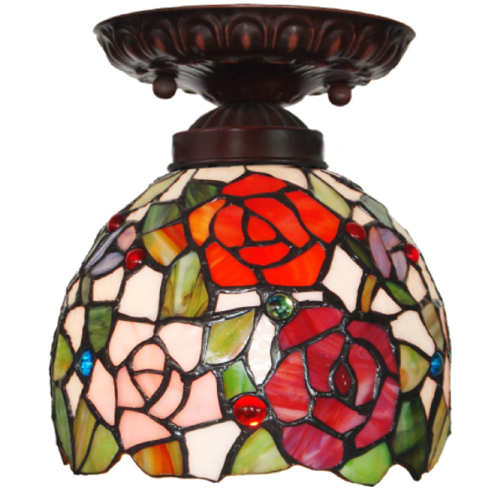 Tiffany European Style Ceiling Lamp 7" Ceiling Lights Tiffany Style Stained Galss Flower Design Energy-Saving Not Fade for Living Room Ceiling Lamp Kitchen Island Bar Corridor Living Room