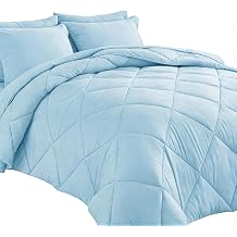 Cosybay Comforter Set Light Blue - King Size Bed in a Bag 7-Piece Comforter Set All Season Lightweight Comforter with Flat & Fitted Sheet, Pillow Shams, Pillowcases 208cm*218cm