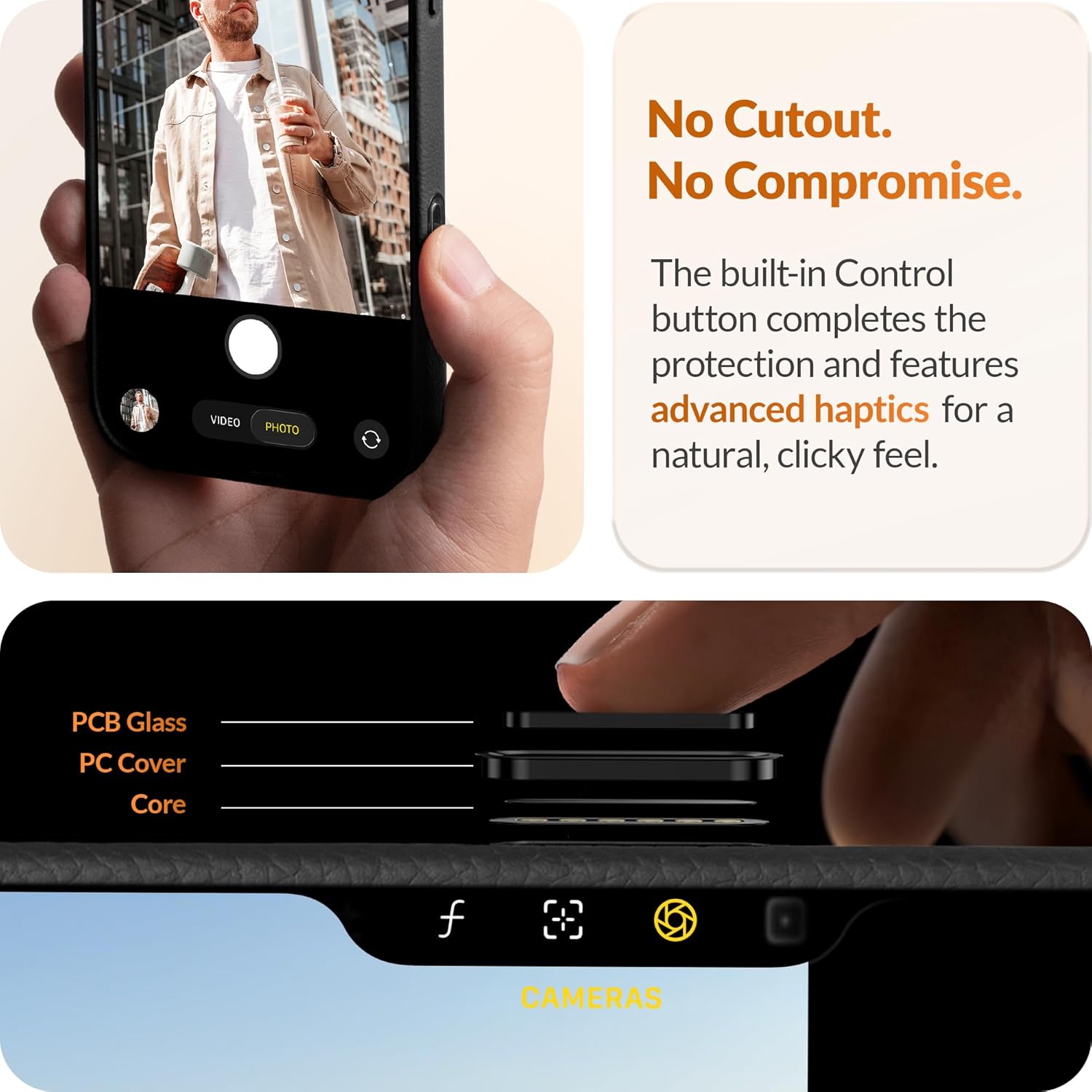 LONLI Urban | Pebbled Leather - European Genuine Pebbled Leather Case for iPhone 17 - [Built-in Camera Control and Compatible with Magsafe] - Black - Image 3