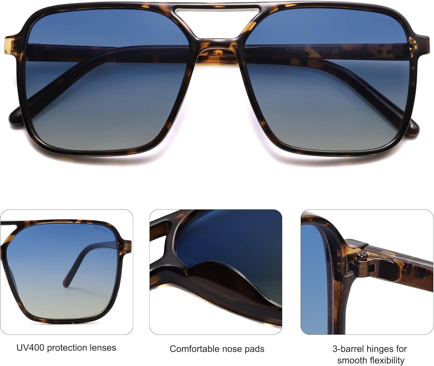 SOJOS Trendy Vintage Aviator Square Sunglasses For Womens Mens Retro 70s UV400 Women Sun Glasses SJ2327 - Image 4