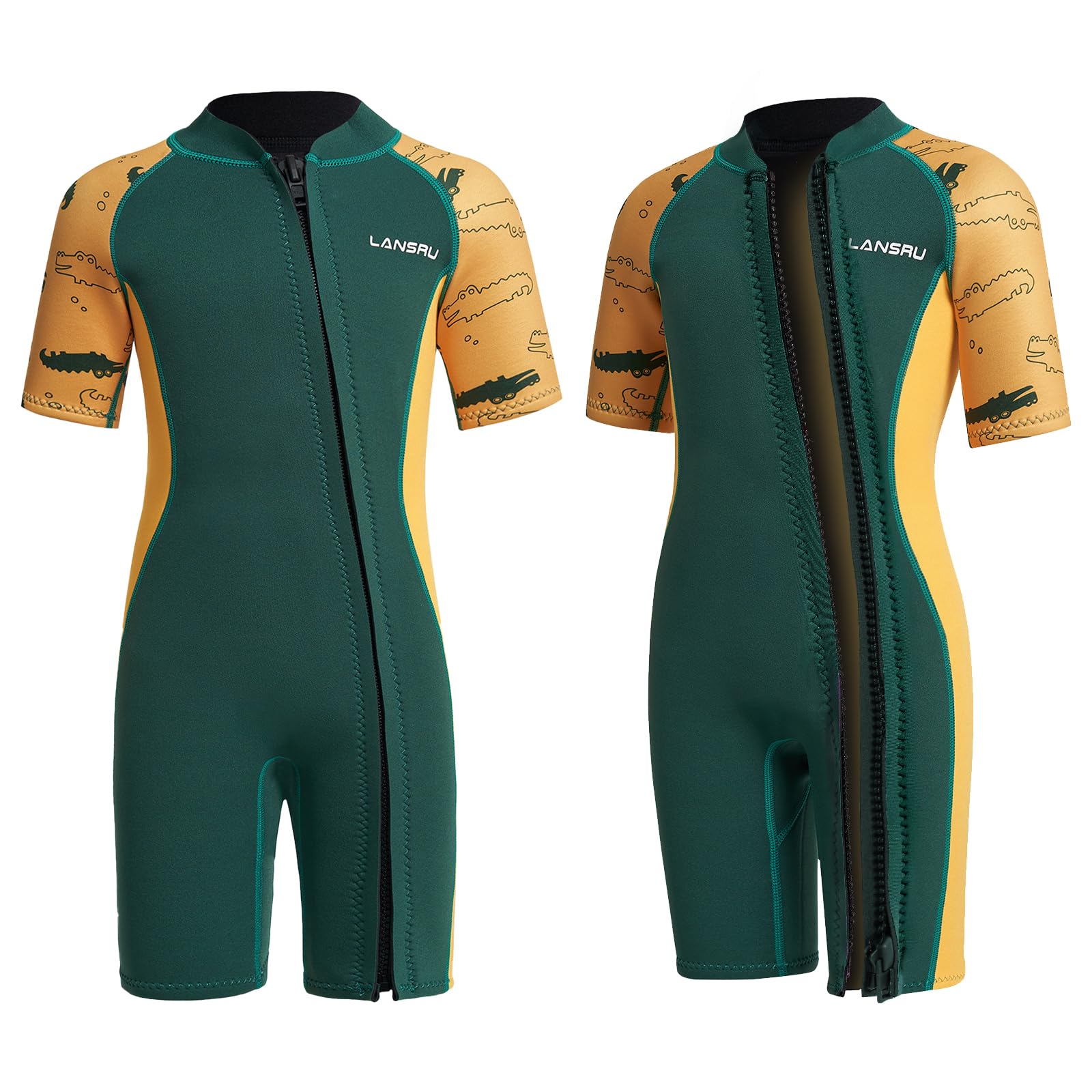 Muta in neoprene per bambini – 2,0 mm corta in neoprene per ragazzi, con chiusura lampo pionieristica, protezione UV, termica, per surf, nuoto e immersioni
