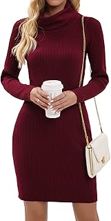 Imuedaen Women’s Knitted Dress, Turtleneck, Elegant, Long-Sleeved Tunic, Jumper Dress, Mini Dress, Pullover, for Autumn, Winter