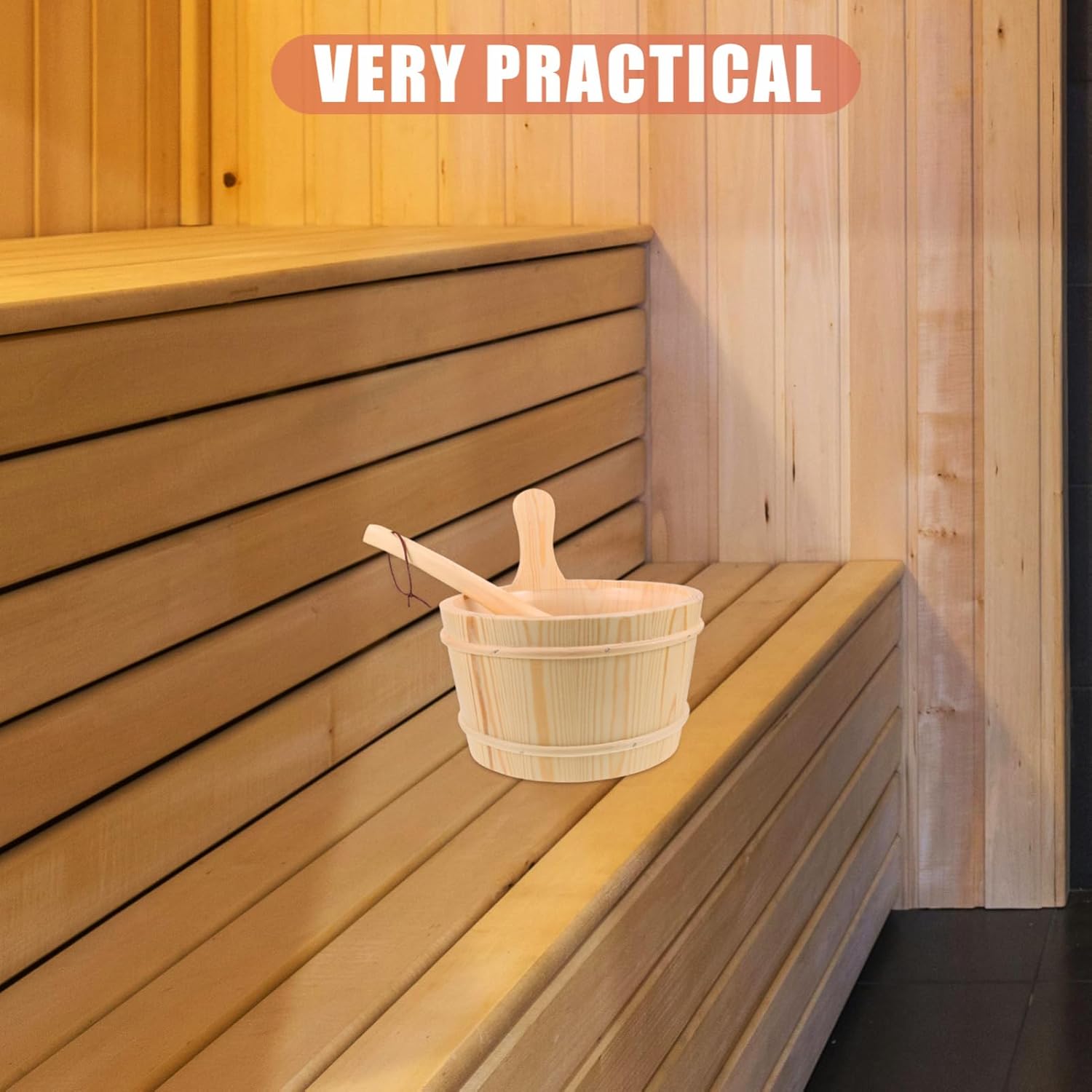 Wooden Sauna Bucket Set Practical Spa Accessory Handle for Steam Room Bathing Essential Decorative Barrel for Home Sauna Supplies