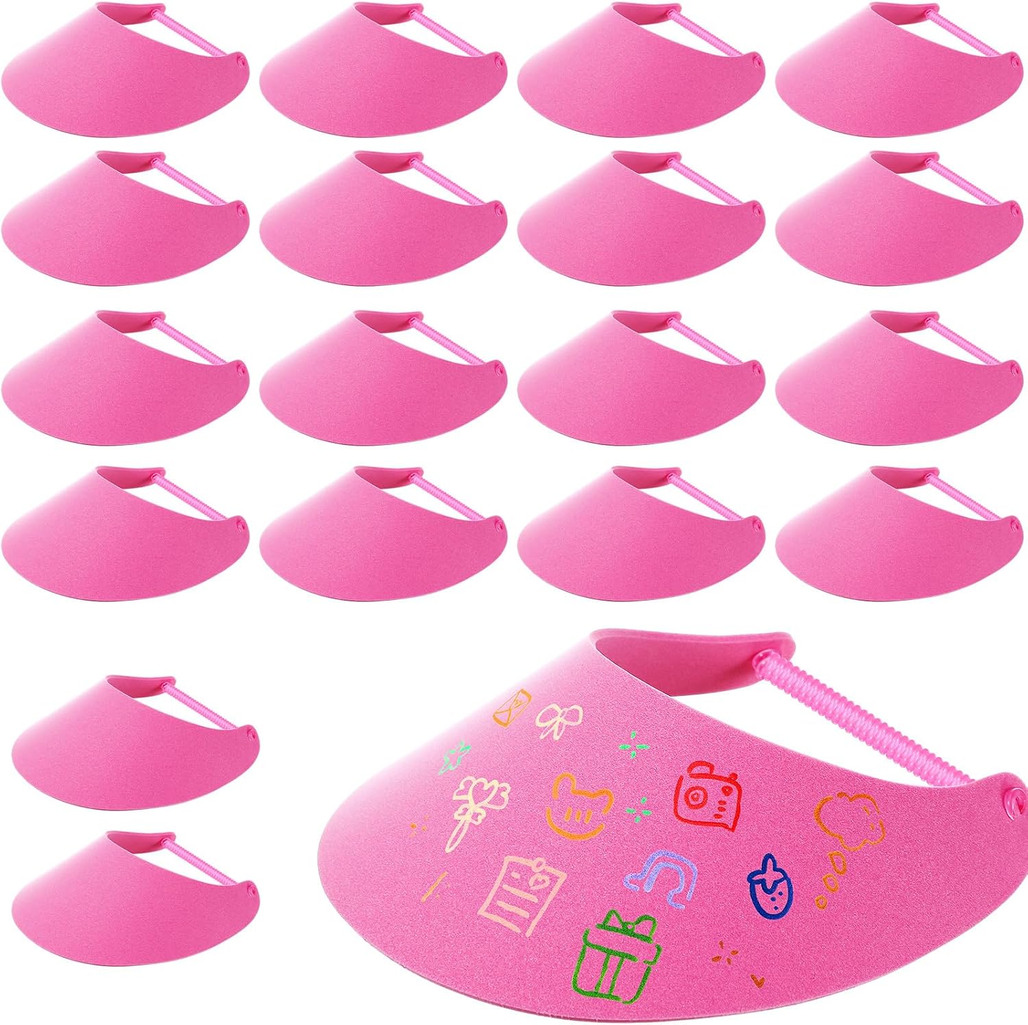 24 Pcs DIY Foam Sun Visors for Women Hot Pink Golf Visor Adjustable String Sun Visor Hat Tennis Visor for Men Outdoors