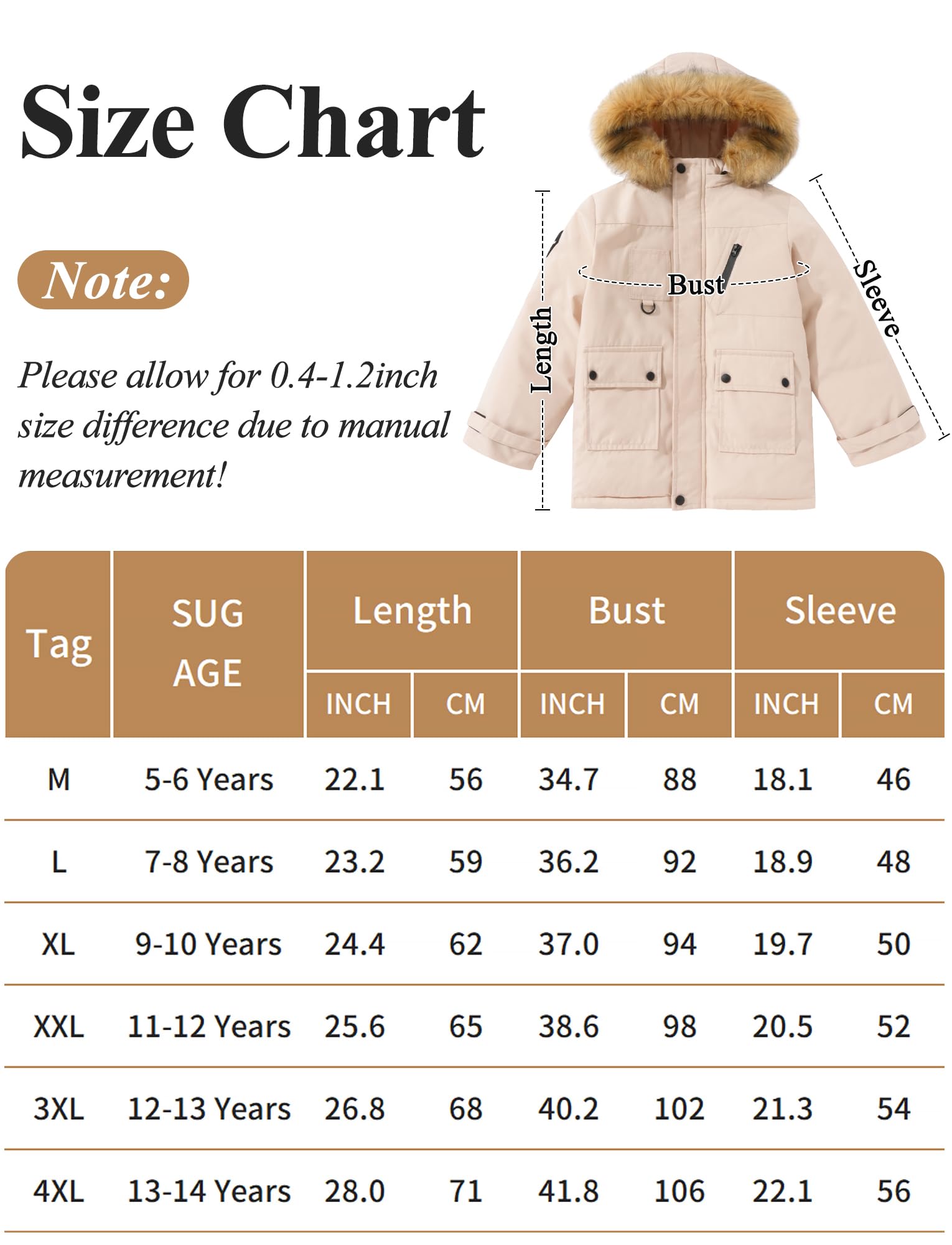 SEAUR Manteaux Enfant Garçon Parka d'hiver Automne Doudoune Chaud Veste Outdoor avec Capuche 5-14 ans
