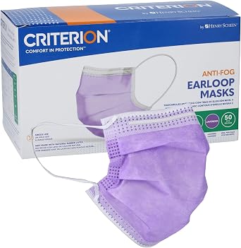 Criterion ASTM Level 3 Disposable Face Mask Anti-Fog, Mask, 3-Ply, Fluid Resistant, Latex-Free, Flat Earloop, Adult, 50/Box