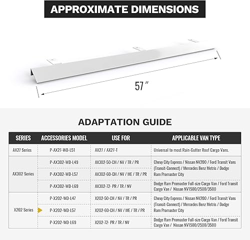 Miniatura 2 de AA-Racks Deflector de viento de acero para escalera de 57 pulgadas, accesorio para rack de furgoneta para modelo X202 Series Blanco