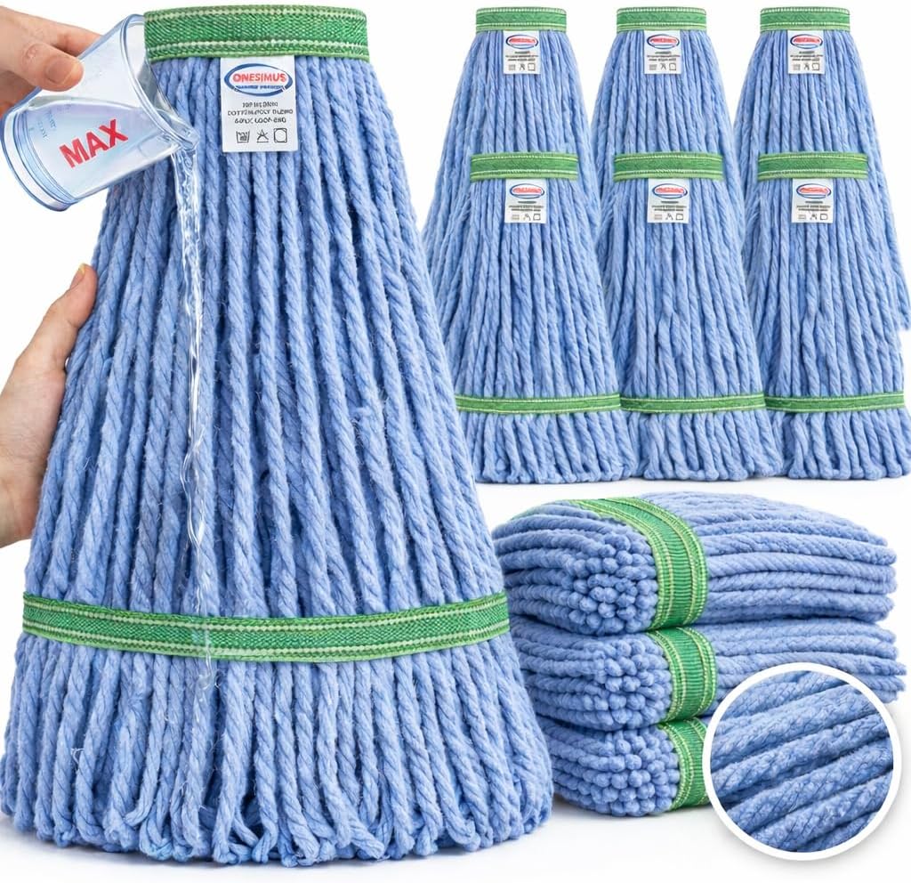 Blue Mop Head Replacement Heavy Duty Cotton Looped End, Lint-Free Cleaning, Extra Thick Large Coverage, Reinforced Construction for Mall, Office, Large Area Floor, High Frequency Use, Long Lasting