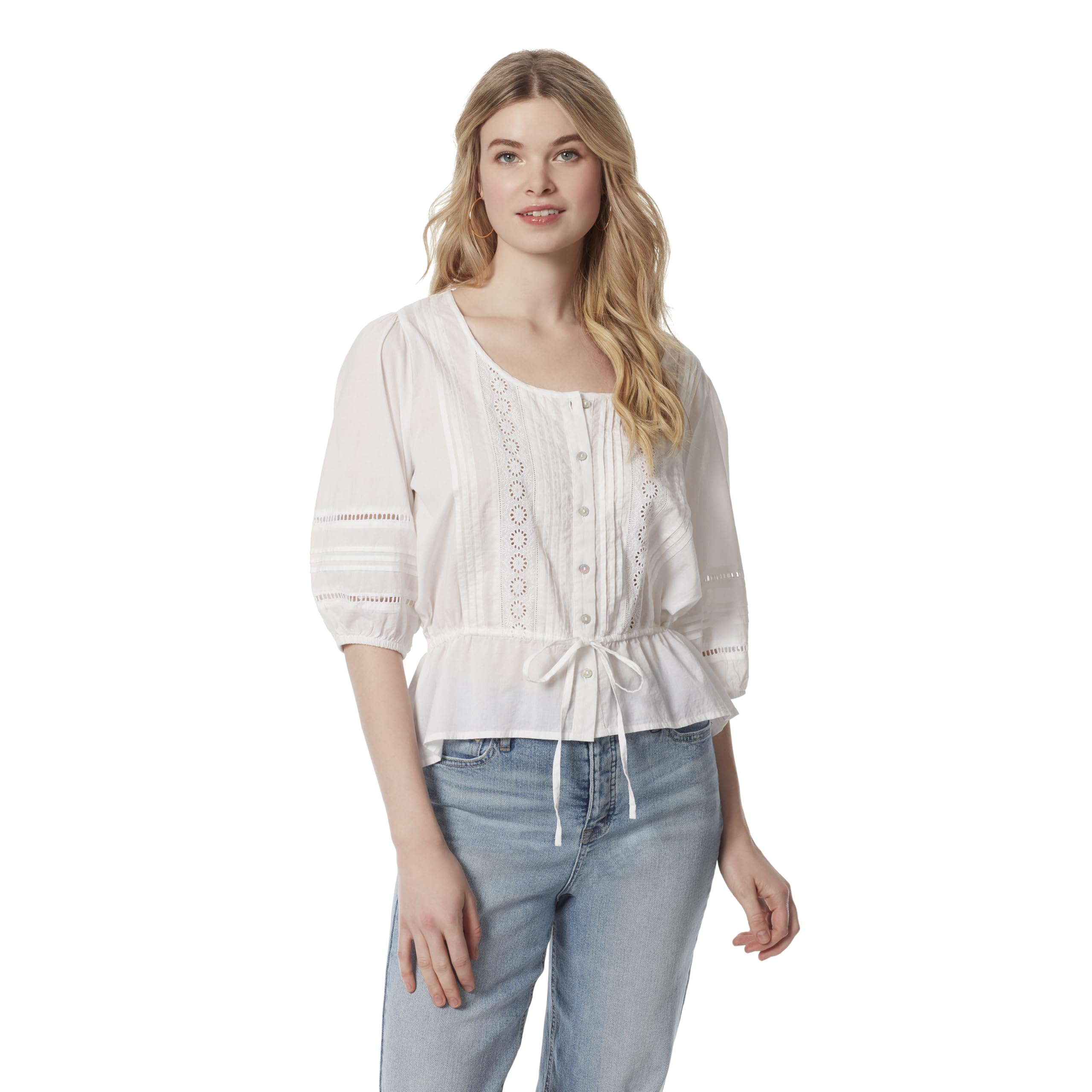 Jessica Simpson Twyla Tie Waist Button Down Peasent Top Standard Twyla - Cravatta in Vita con Bottoni Donna
