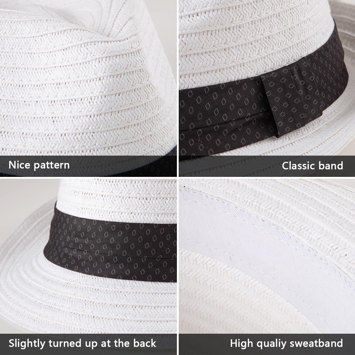 Straw Trilby Hat for Men - Summer Sun Fedoras Travel Beach Panama M/L and L/XL, Adjustable - Image 5