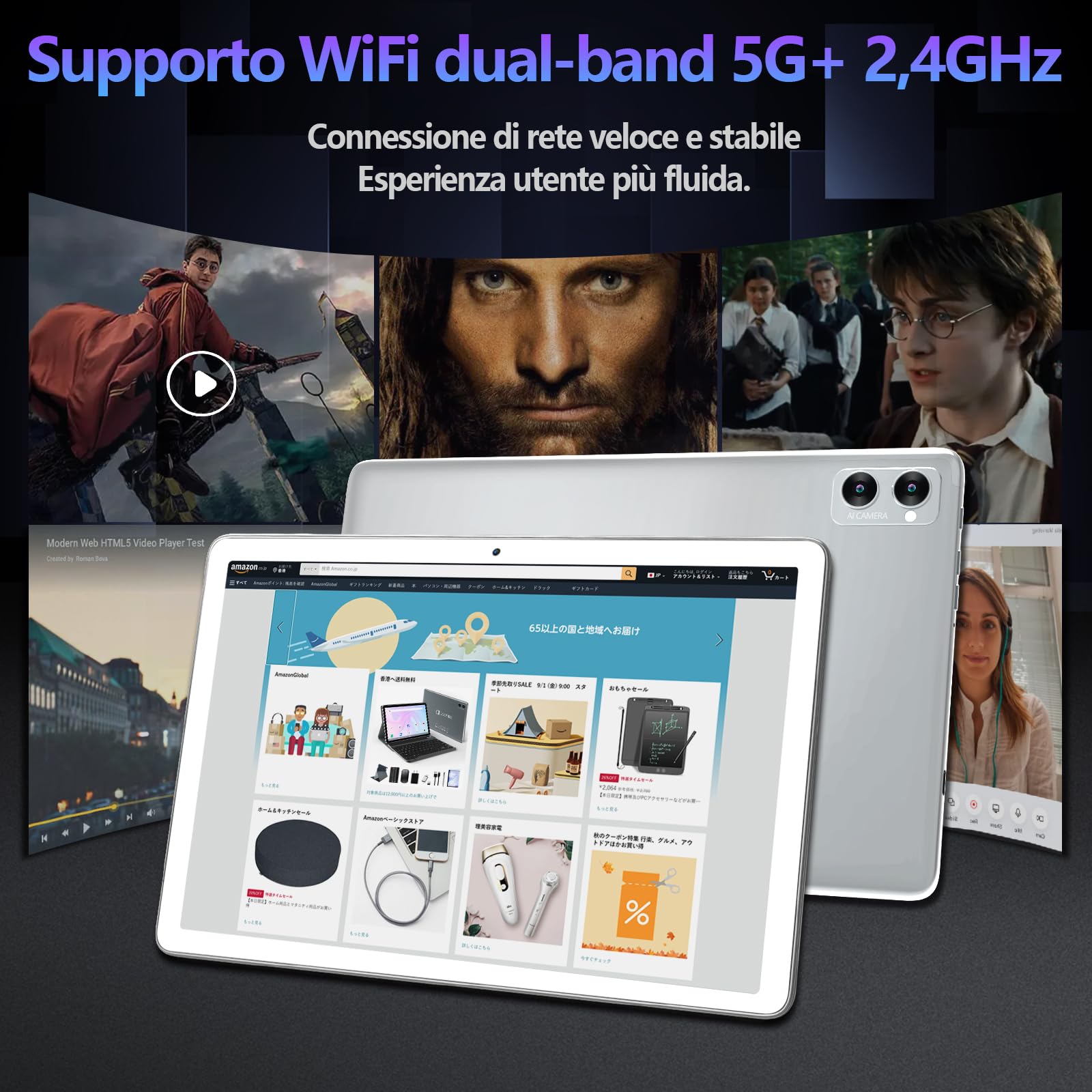 KADYBE 2025 Ultima versione Android tablet 10 pollici, 8 RAM+128GB(TF 1TB), Octa core, 5G WLAN, 8+13 MP,1080 LCD,GPS, GMS,1,8 GHz, 7000 mAh, tablet PC con tastiera e mouse,Type C-(Argenteo)