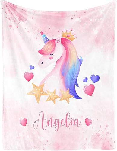 Miniatura 70 de Artsadd Personalized Baby Blanket for Boys Girls with Name, Custom Baby Name Blanket with Unicorn Pattern Customized Name Receiving Swaddle Throw