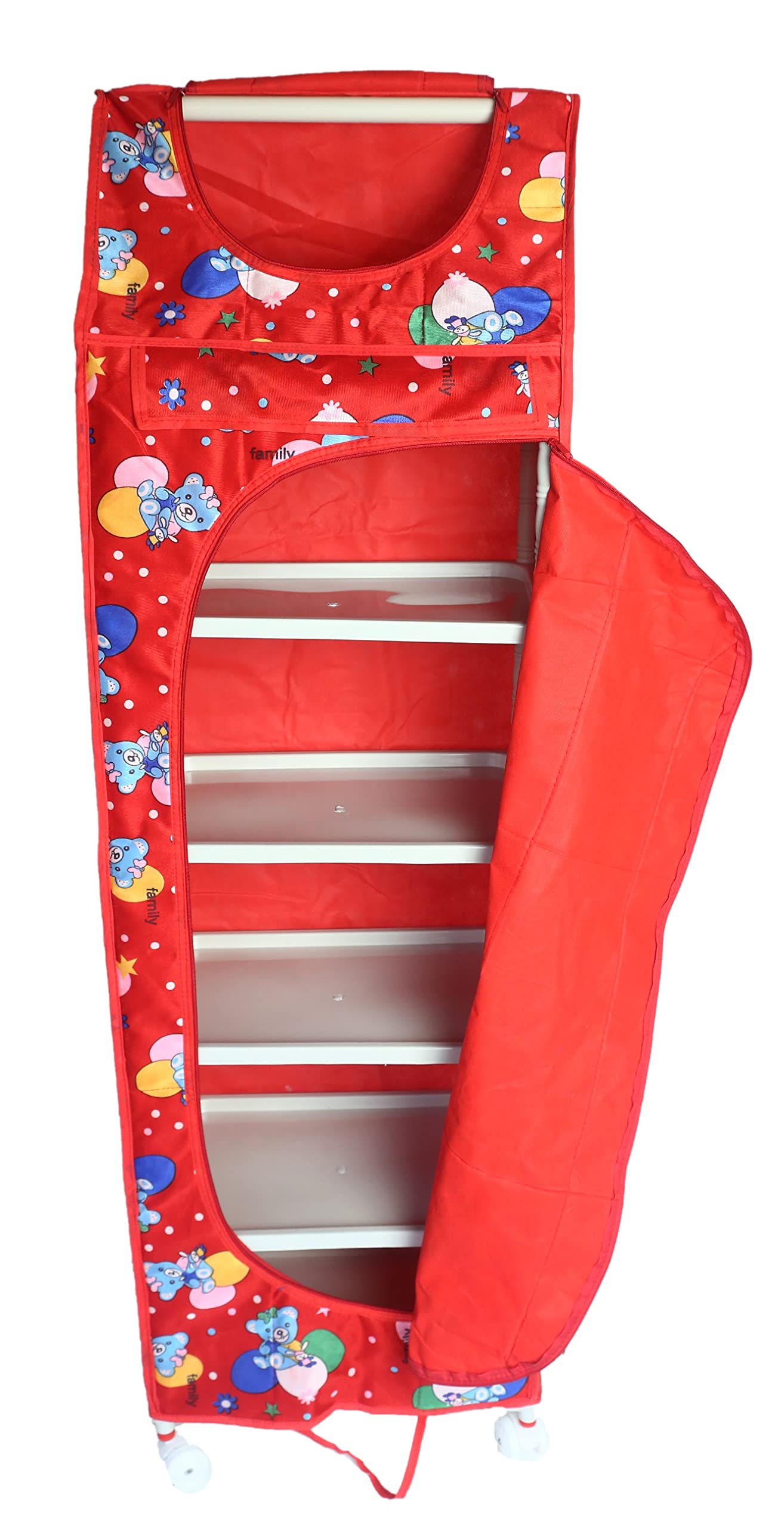 Evoshine® Colorful Design Cotton 6 Cabinet Hanging Baby Almirah, Kids Wardrobe, Cloth Organizer, Folding Almirah, Toy Box (Red)