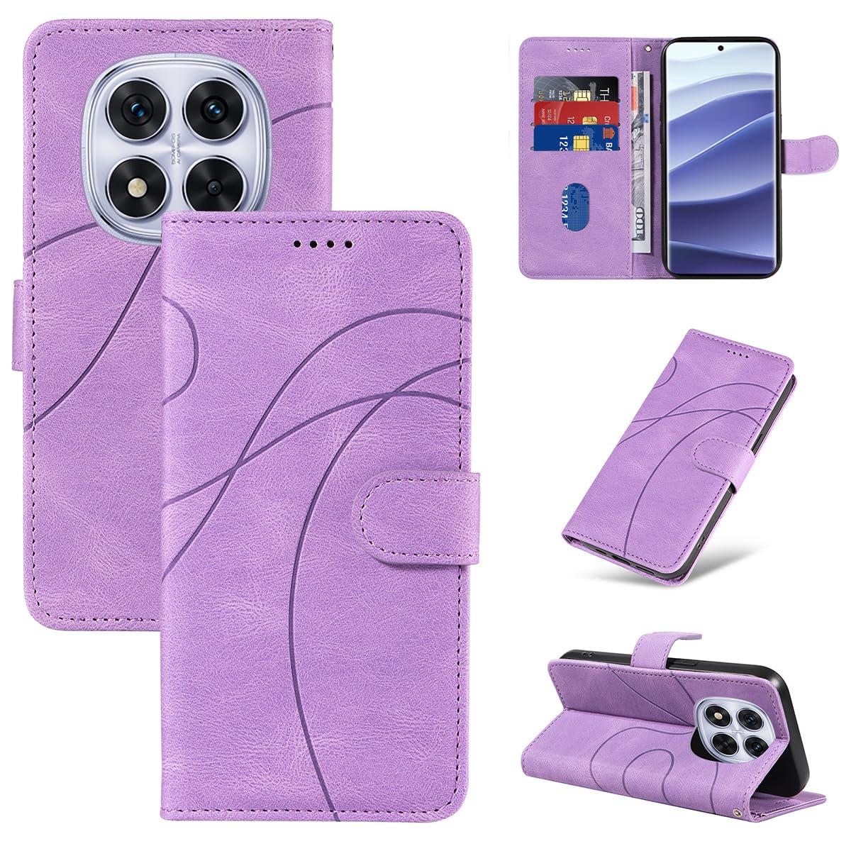 Asuwish Custodia per Xiaomi Redmi Note 14 5G con pellicola protettiva per carte di credito, pieghevole, in pelle, con supporto Poco M7 Pro/Note14 G5, colore: marrone