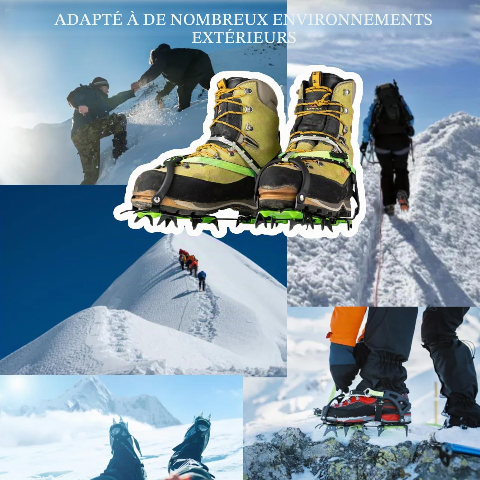 BRS-S1 Paire de crampons d'extérieur 14 dents pour ski, glace et glacier, dispositif de traction antidérapant pour la marche, la randonnée, l'alpinisme, le trekking
