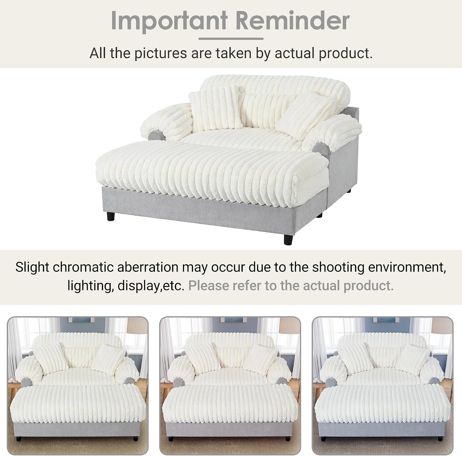 P PURLOVE Modern Cozy Plush Chaise Lounge Sofa 65.25" Cloud Chaise Sofa with Two Throw Pillows for Living Room (Beige)