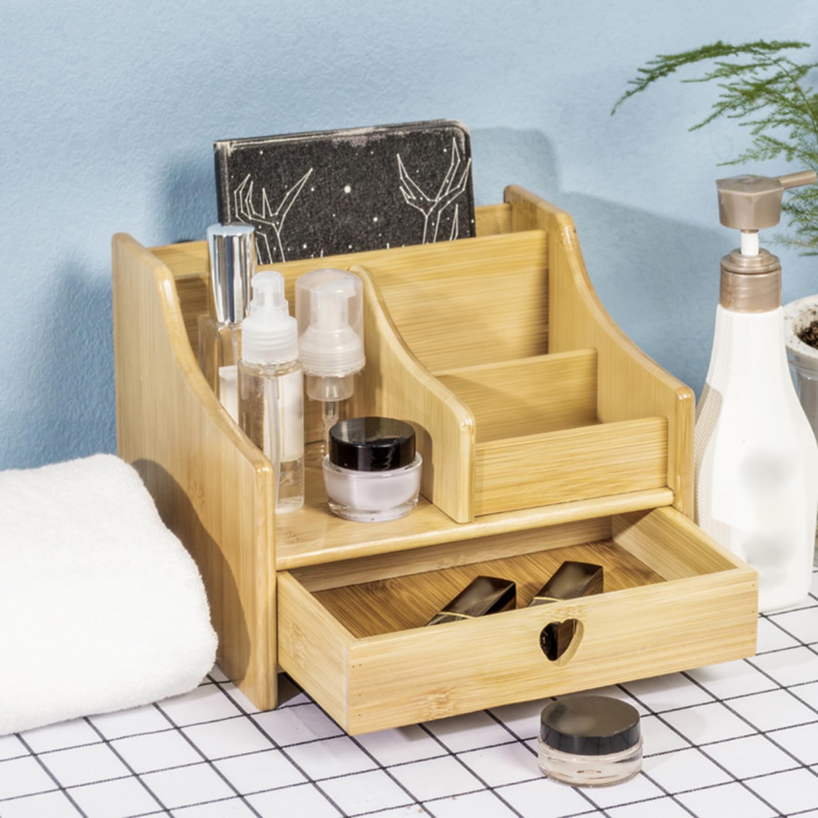 Tissting Organizzatore da Scrivania in Legno con Cassetto Multifunzione | Organizer Scrivania In Legno Con Cassetto Per Ufficio E Casa Ripone Telecomandi E Gioielli