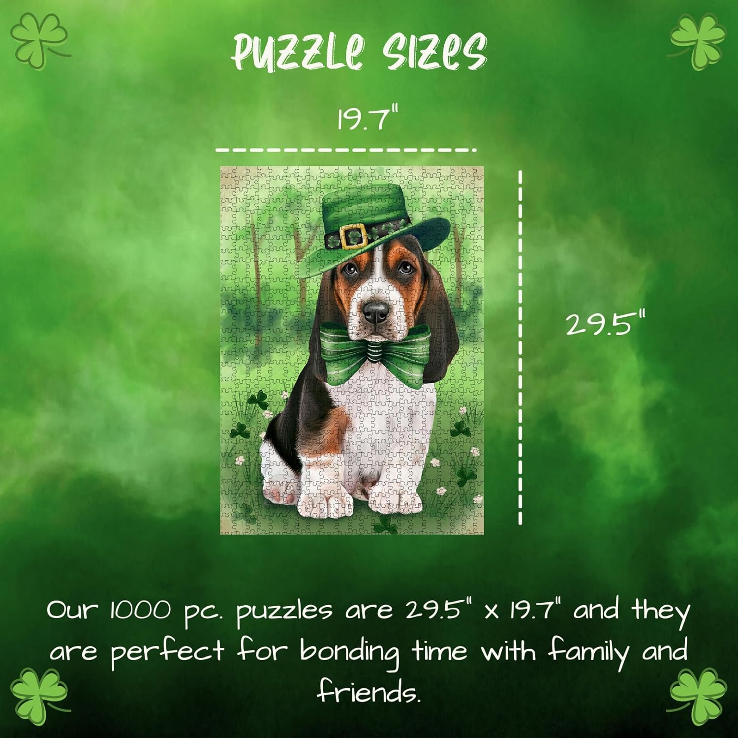St. Patricks Day Irish Basset Hound Dog Jigsaw Puzzle for Adults - Animal Printed Interlocking Puzzle Game Artwork - Gift for Dog Lover's- 1000 Pcs 20"x30"