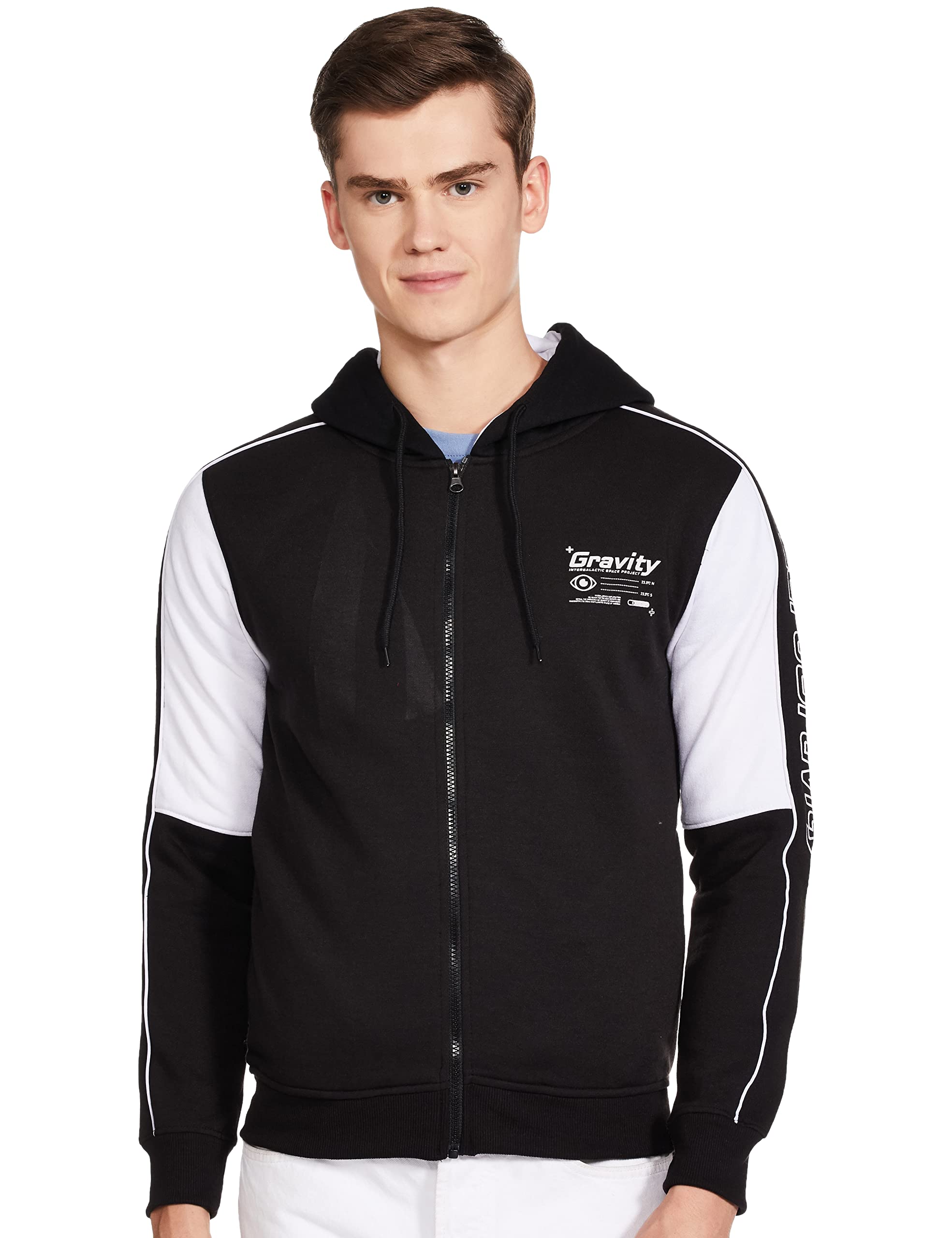 the indian garage co Men Regular Fit Colourblocked Front Open Hooded Sweatshirt-picture-16