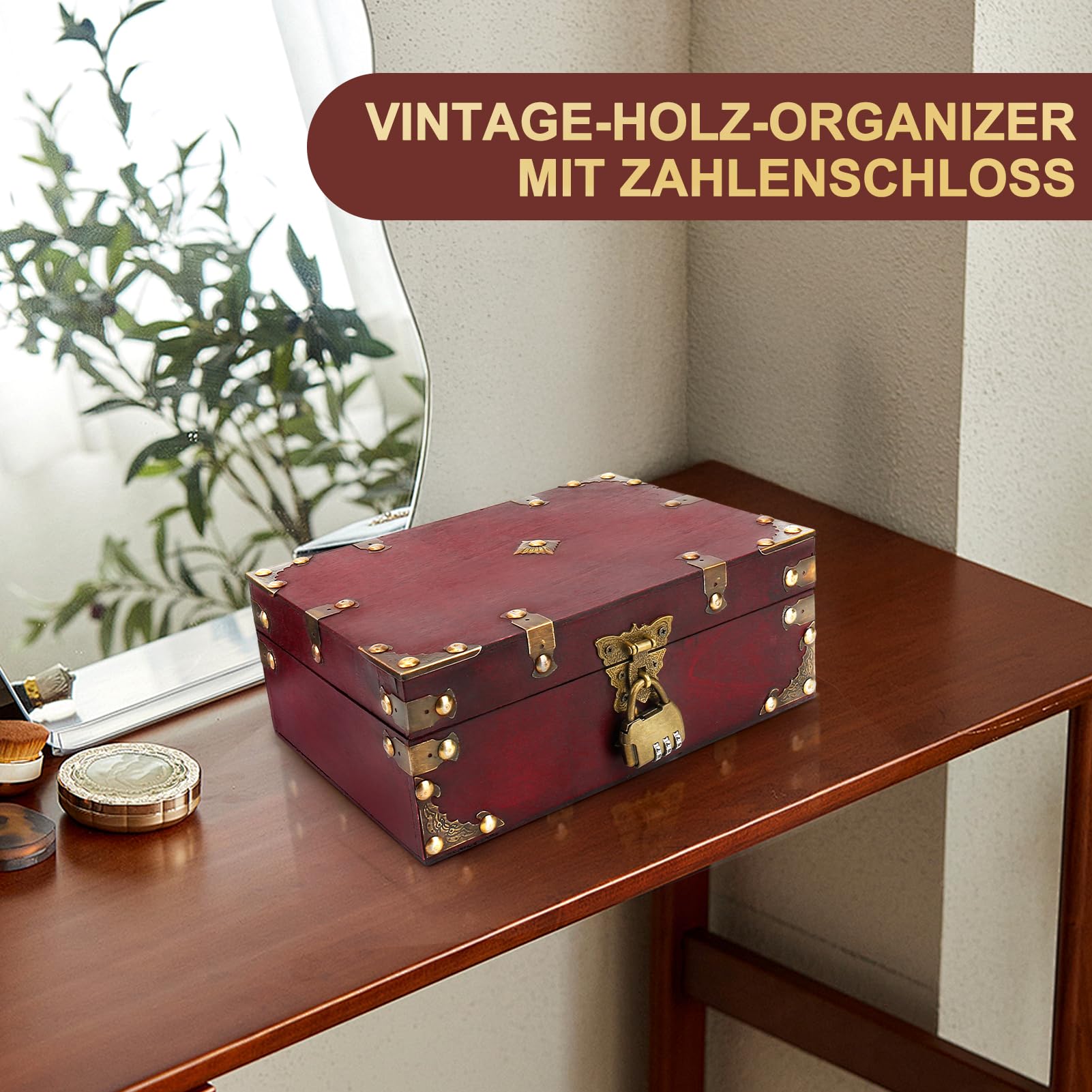 HAINLOGWANG Vintage houten schatkist, 24 x 17 x 10 cm
