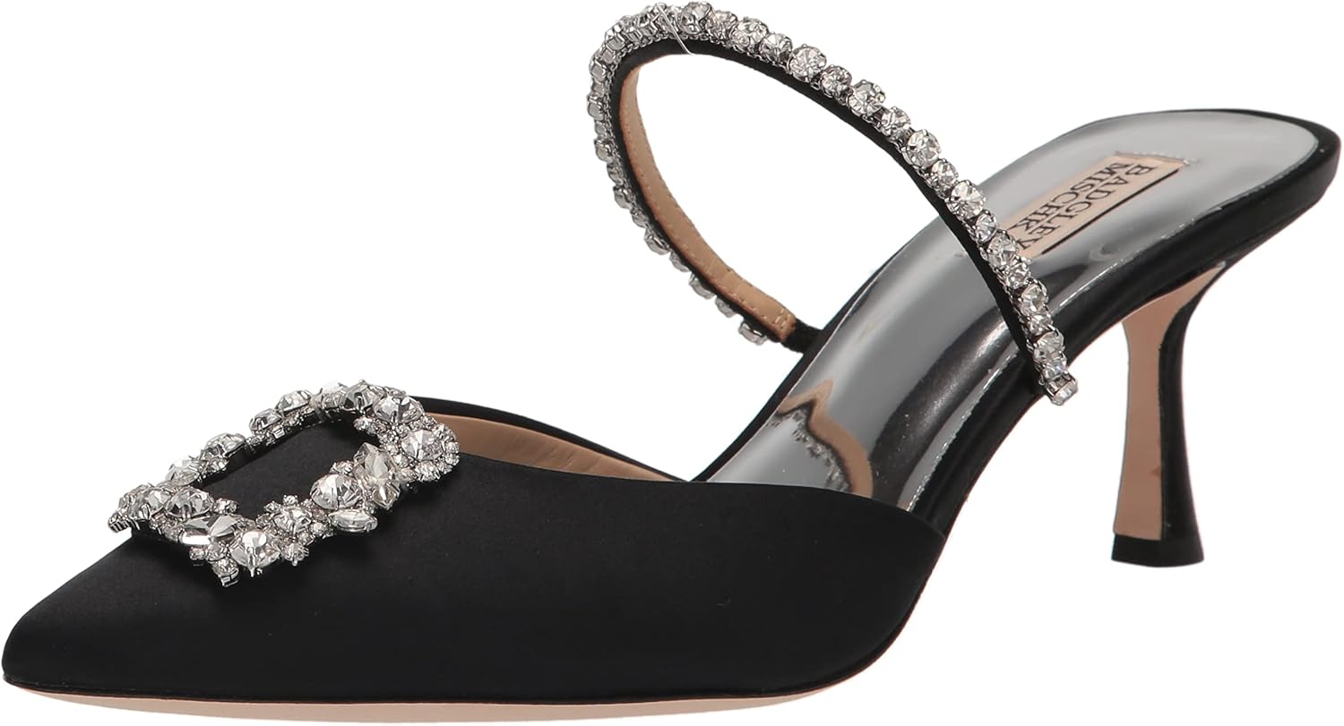 Badgley Mischka Women's Flutter Pump, Black Satin, 5.5
