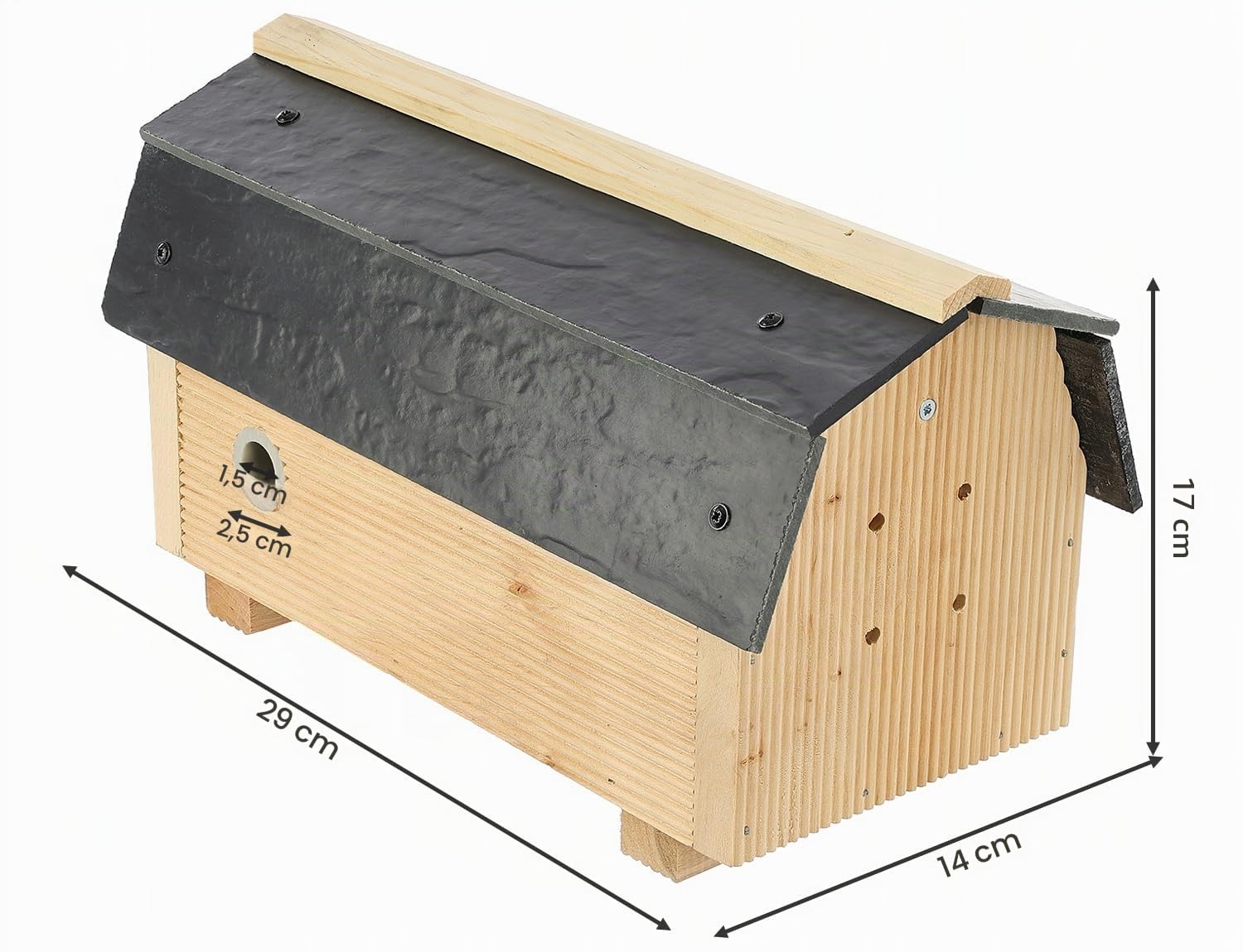 MAZUR Hummelhaus aus Holz | 17x29x14cm | Wetterfest Hummelhotel Haus | Hummelkasten | Hummelpension | Insektenhotel | Bienenhaus | Nistkasten | Hummelvilla | für Hummeln