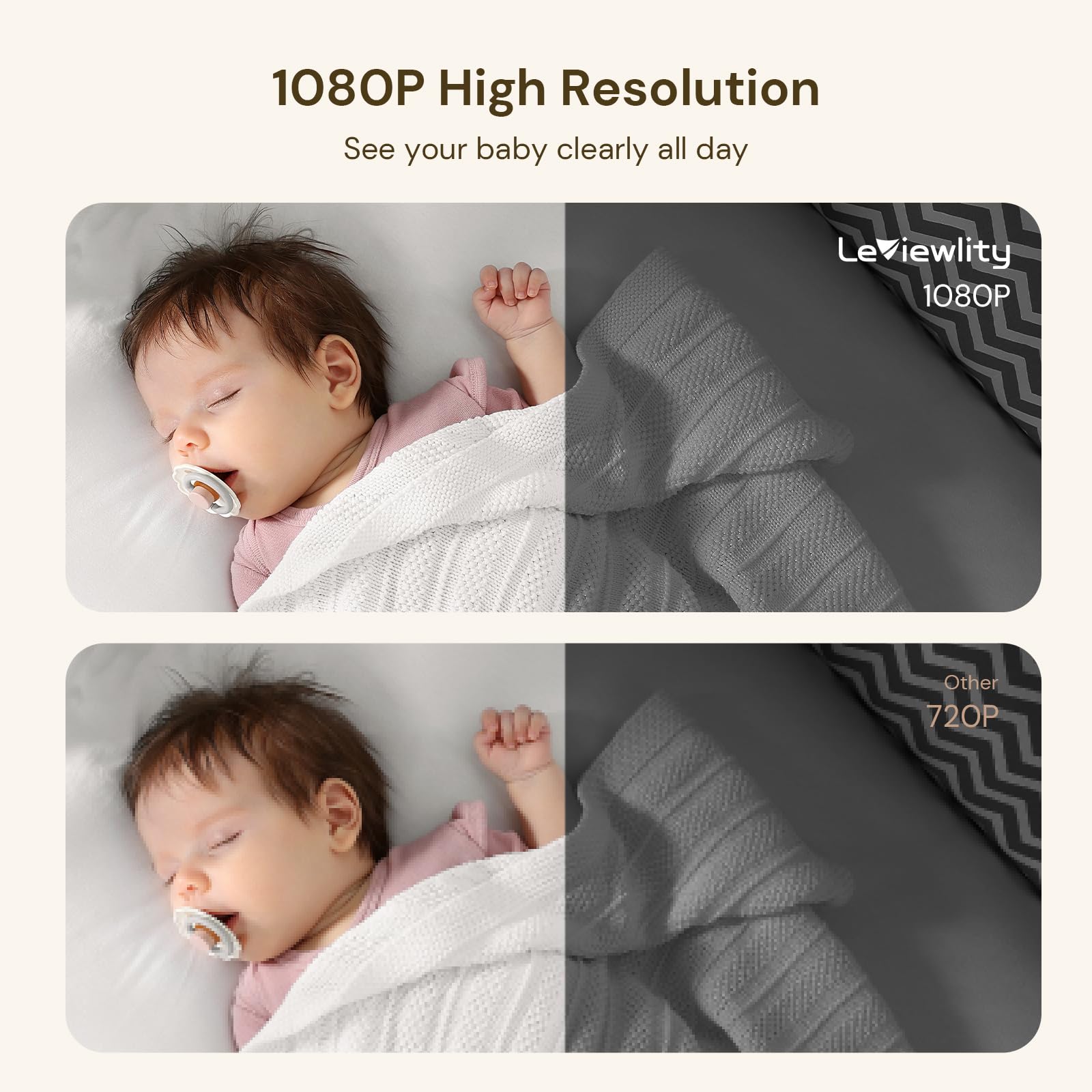 Moniteur pour bébé avec caméra et audio, moniteur vidéo HD 1080p de 5 pouces avec batterie de 30 heures, 5000 mAh et portée de 305 m, zoom 8x, vision nocturne infrarouge, mode VOX,
