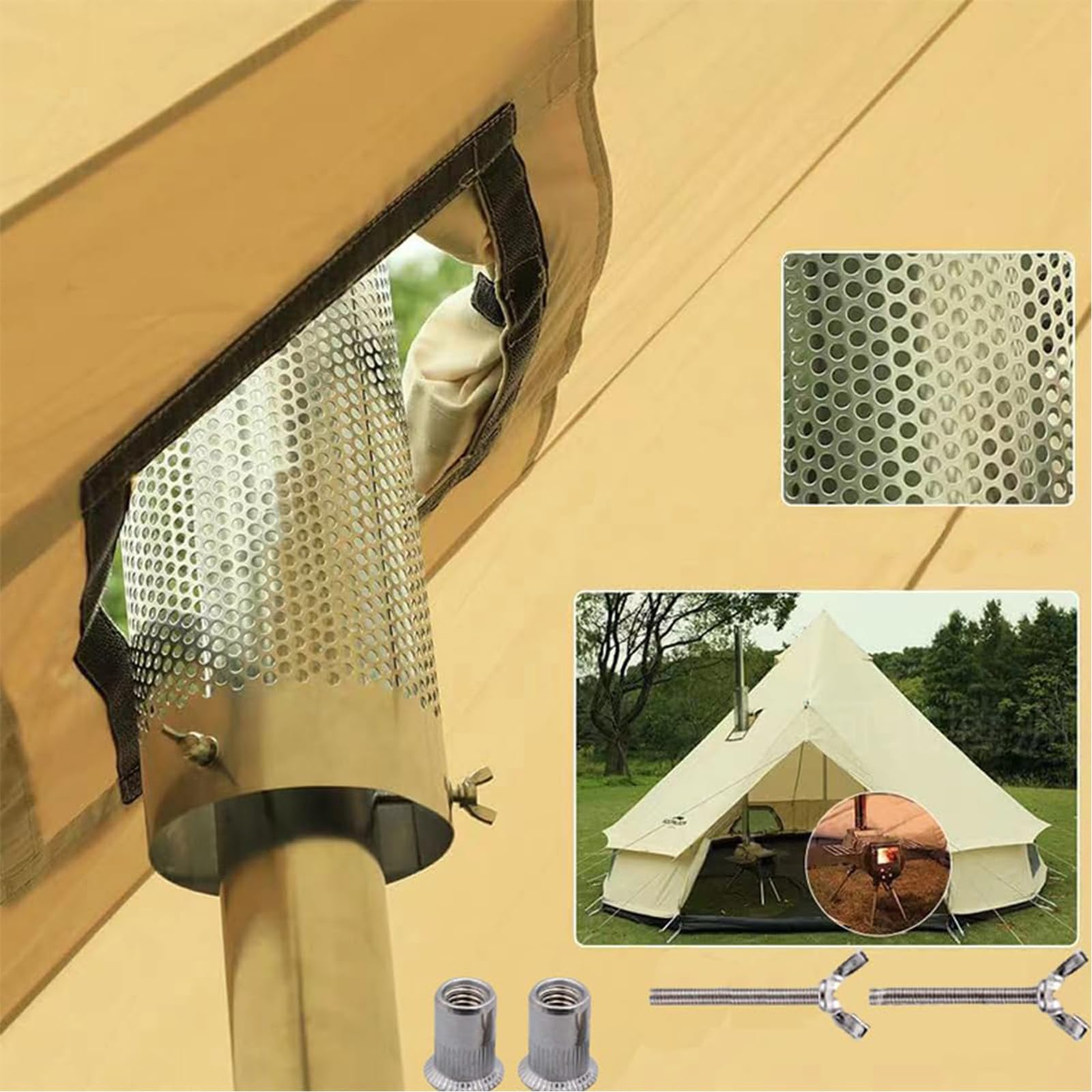 Estufa de acero inoxidable para chimenea, protección contra quemaduras para acampar al aire libre y actividades de cocina seguras