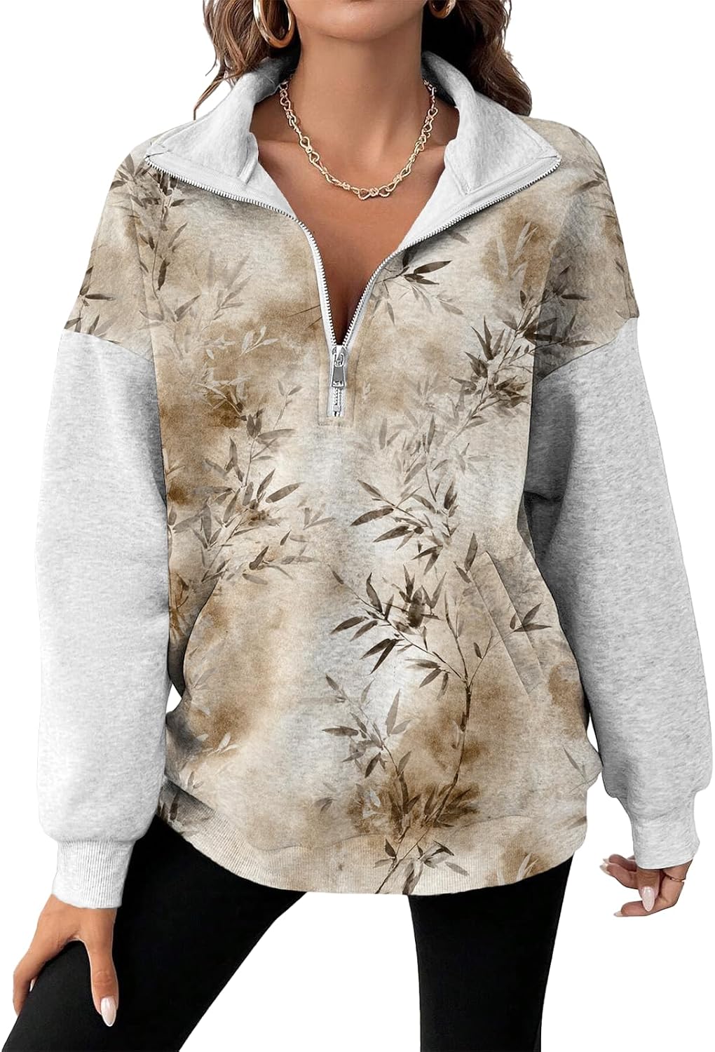 Womens Half Zip Pullover Fashion Novelty Pullover Loose Long-Sleeve Sweatshirts Comfy Fashion Street Wear