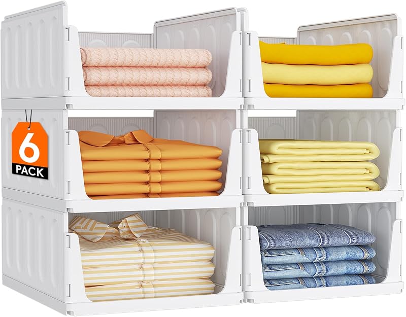 Lifewit 6 Pack Stackable Closet Storage Organizers for Clothes 16.5" Depth | Plastic Stacking Sweater Storage basket Bins for Wardrobe, Multifunctional Pants Organizer for RV, Pantry, Kitchen, Dorm