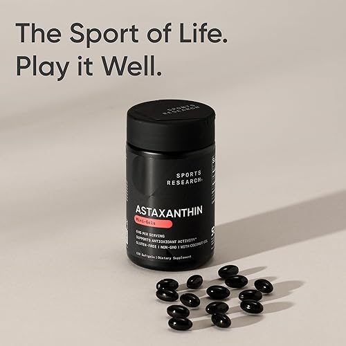Miniatura 7 de Sports Research Suplemento de astaxantina de triple fuerza (6 mg) con aceite de coco orgánico para actividad antioxidante, apoyo a la salud