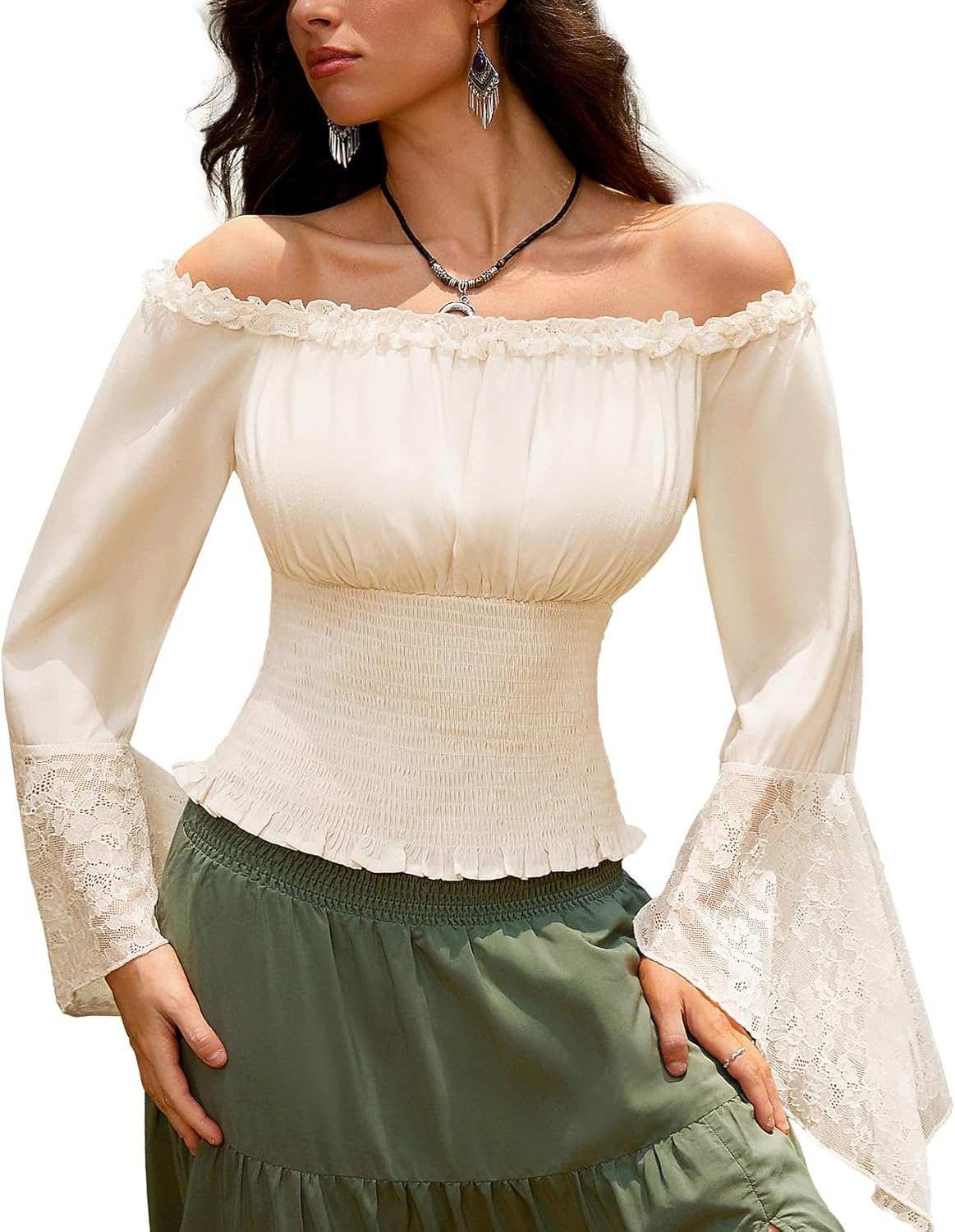 Scarlet Darkness Renaissance Shirt Women Bell Sleeve Off The Shoulder Pirate Blouse Peasant Dressy Top - Image 7